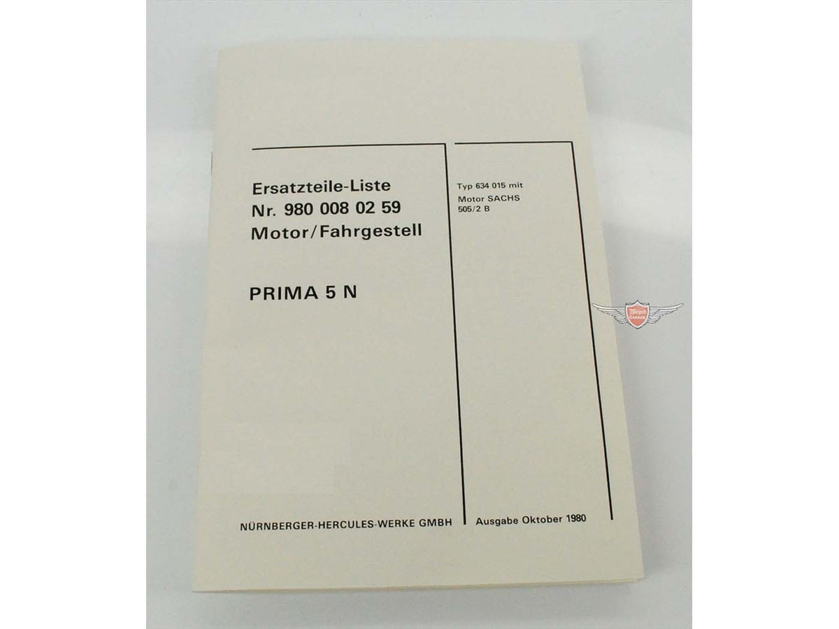 Liste de pièces de rechange catalogue moteur châssis pour Sachs 505 Hercules Prima 5 N
