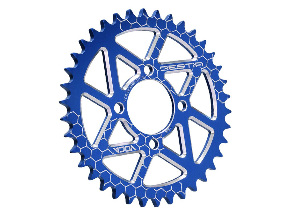 Pignon Voca CNC 38 dents 420 bleu pour Yamaha DT 50