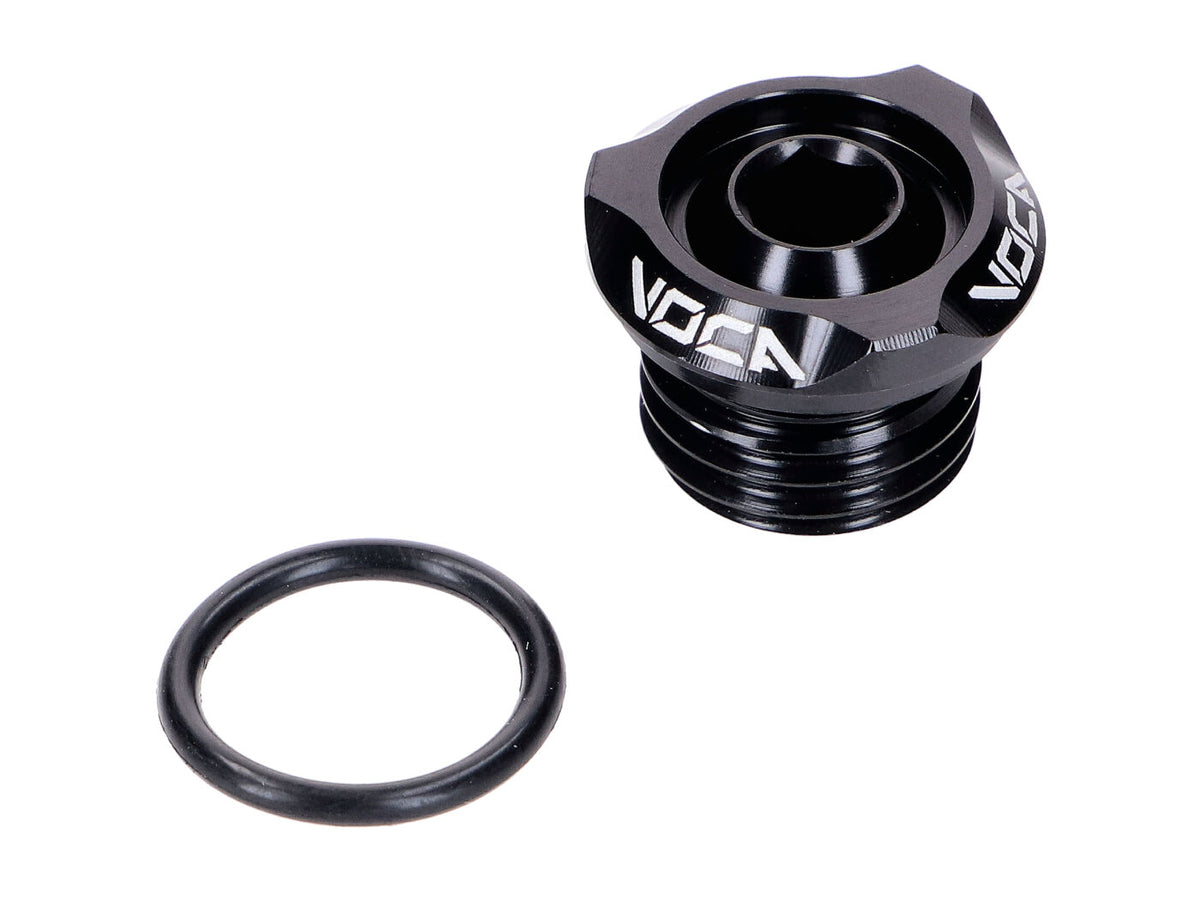 Bouchon de remplissage dÂ´huile VOCA V2 CNC noir pour Minarelli AM, Generic, KSR-Moto, Keeway, Motobi, Ride, 1E40MA, 1E40MB