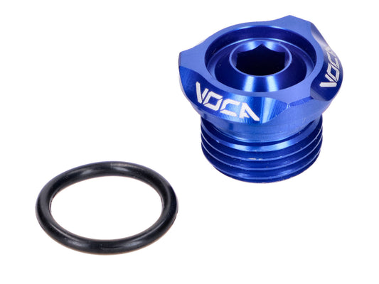 Bouchon de remplissage dÂ´huile VOCA V2 CNC bleu pour Derbi EBE, EBS, D50B